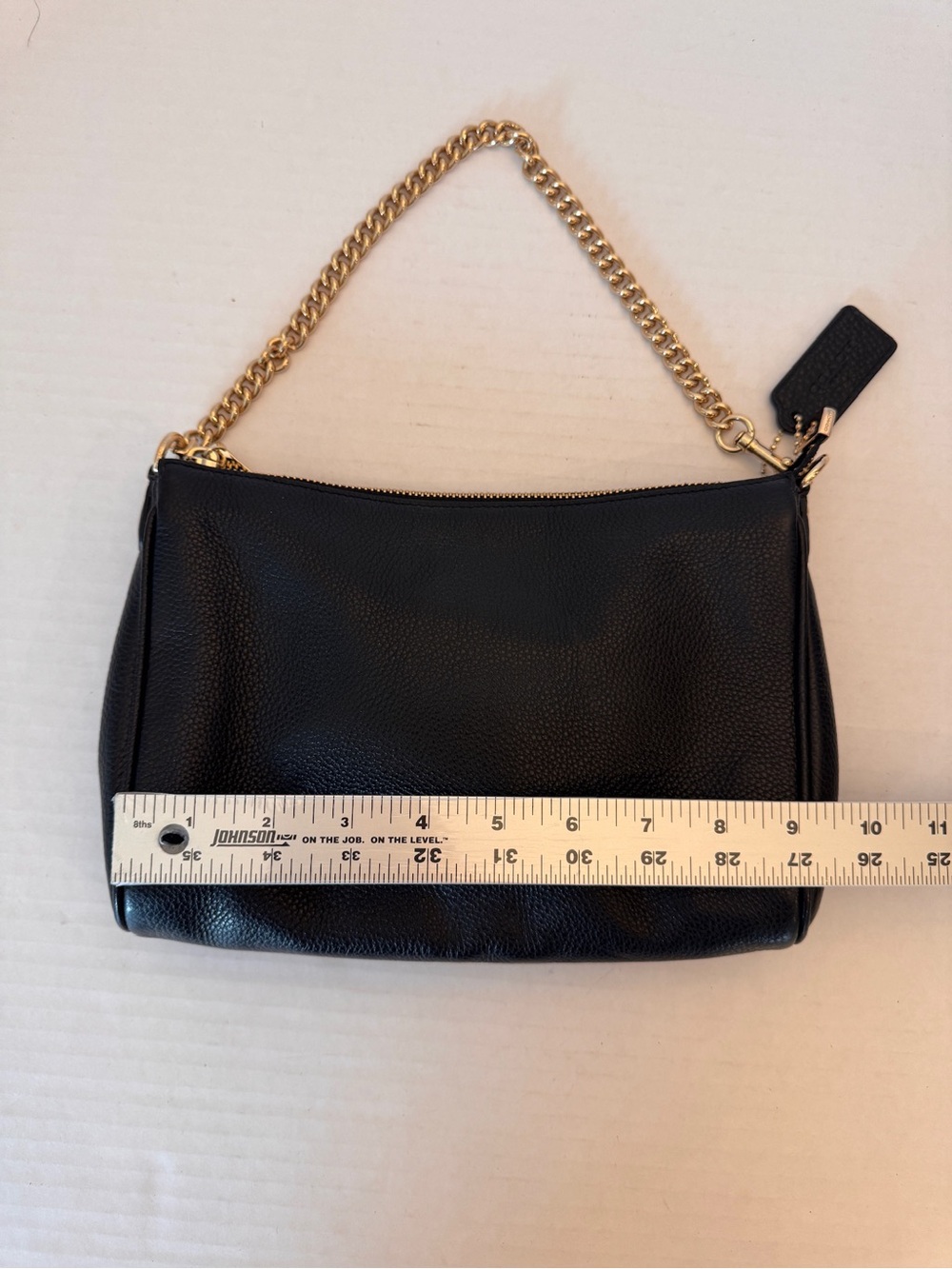 Coach Carrie Black Pebbled Leather Cross Body w/gold Chain Handle & Strap F36666 - Picture 11 of 12